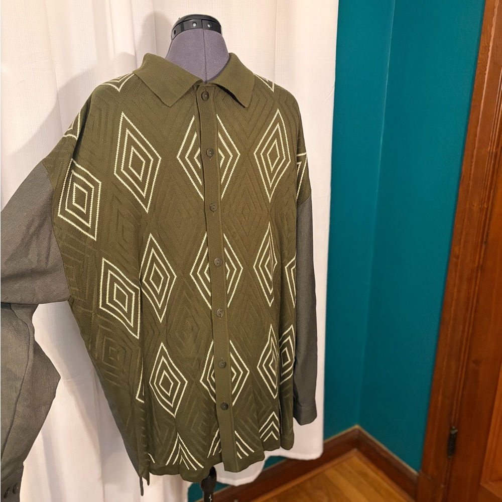 Olive Geometric Pattern Men's shirt